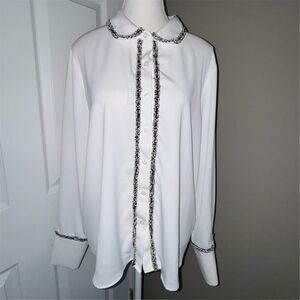 Adrianna Papell Women's White Long Sleeve Blouse Size L Button-Up Office